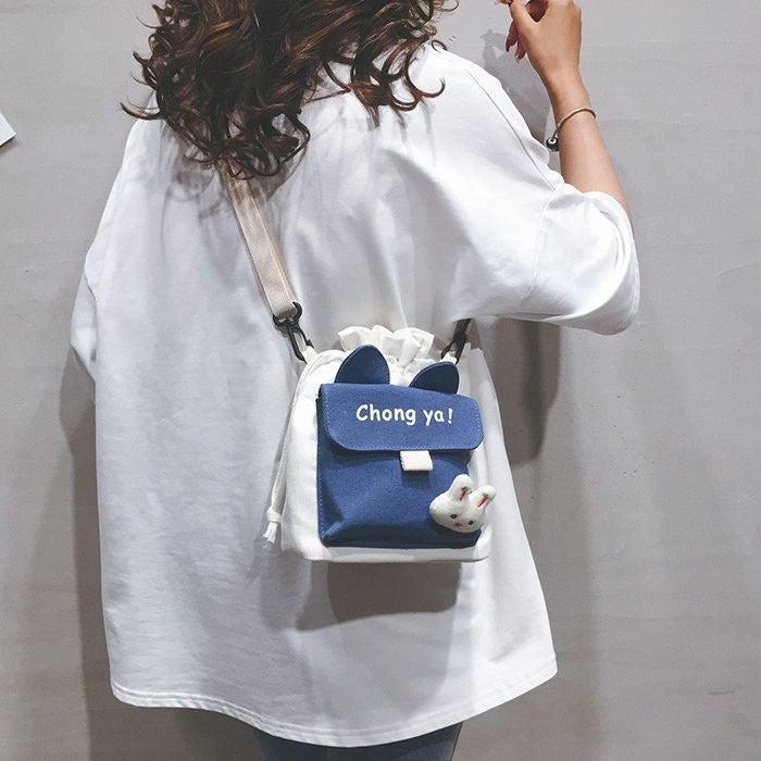 Cute Small Bag 2023 New Korean Style Ins Japanese Style Colorblock Canvas Crossbody Bag Female Student Shoulder Bucket Bag - Image 3