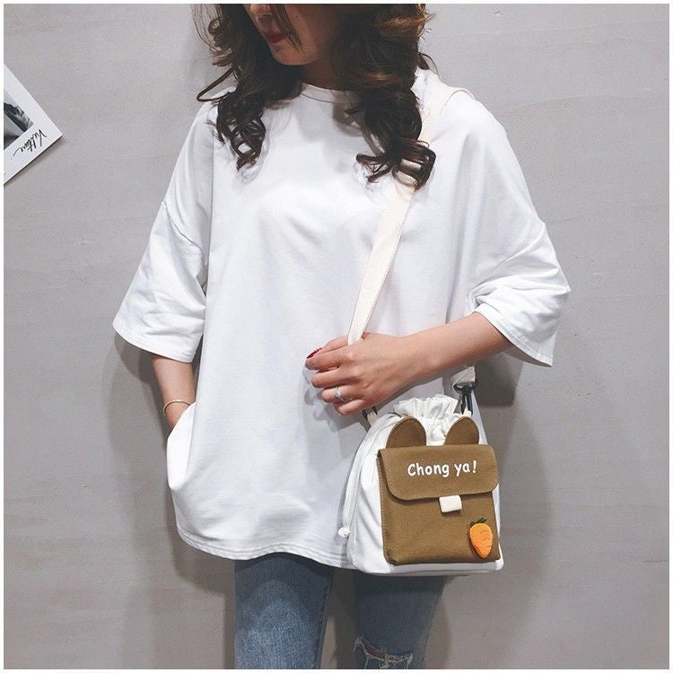 Cute Small Bag 2023 New Korean Style Ins Japanese Style Colorblock Canvas Crossbody Bag Female Student Shoulder Bucket Bag - Image 5