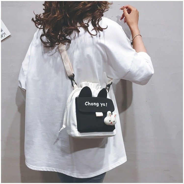 Cute Small Bag 2023 New Korean Style Ins Japanese Style Colorblock Canvas Crossbody Bag Female Student Shoulder Bucket Bag - Image 4