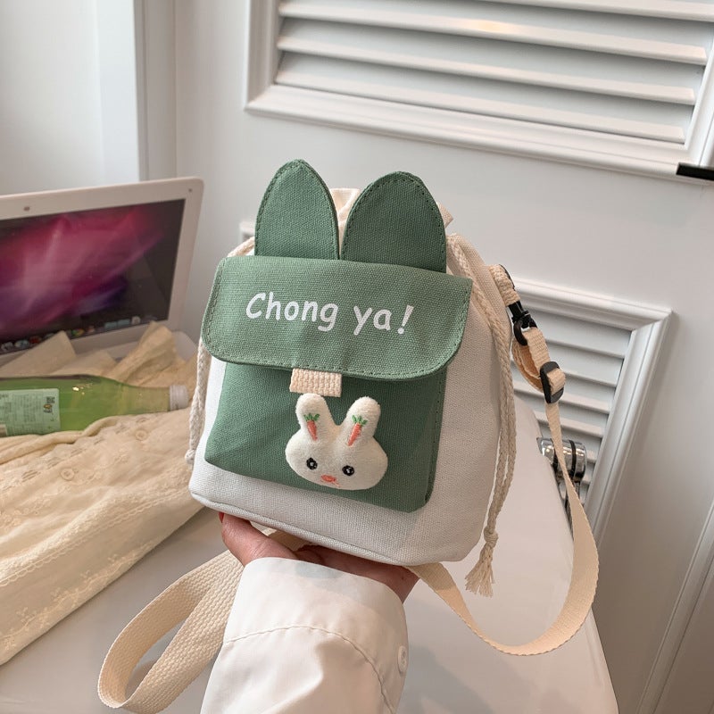 Cute Small Bag 2023 New Korean Style Ins Japanese Style Colorblock Canvas Crossbody Bag Female Student Shoulder Bucket Bag - Image 1