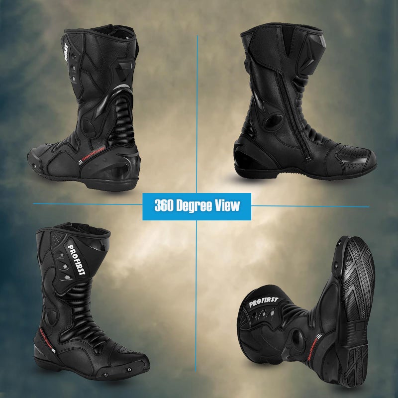 PROFIRST Motorbike Leather Boots Motorcycle Waterproof Motorbike Shoes Armored Boot Protection Anti Slip Racing Sports (Black, US Footwear Size System, Adult, Men, Numeric, Medium, 11) - Image 5