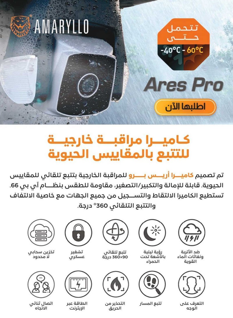 Amaryllo Ares Pro Outdoor Security Camera 360° Auto Tracking, PoE Powered, 1080P Night Vision, IP66 Waterproof, 256-Bit Encryption - Image 2