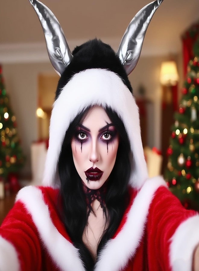 Shyyween Demon Black Color Horns Christmas Hat Funny Gothic Demon Hat Spooky Long Cap Goth Xmas Adults Santa Cosplay Accessories for Festive Yule Holiday Party Cosplay Season Gift - Image 5