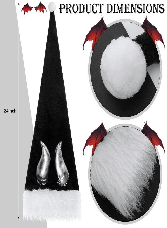 Shyyween Demon Black Color Horns Christmas Hat Funny Gothic Demon Hat Spooky Long Cap Goth Xmas Adults Santa Cosplay Accessories for Festive Yule Holiday Party Cosplay Season Gift - Image 2