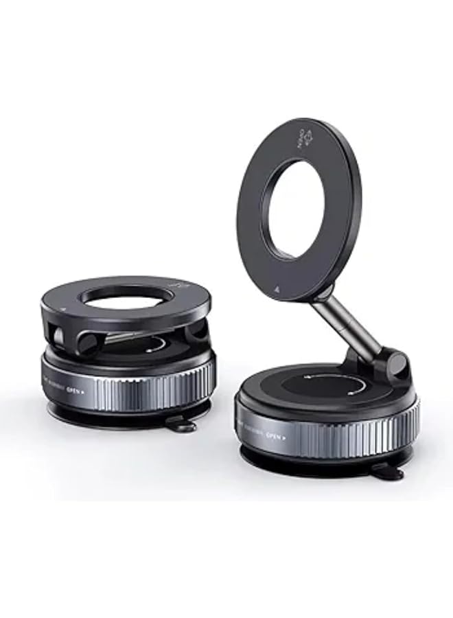 S-TOP Round Magnetic Phone Mount, 360-Degree Adjustable Stand with Suction Cup Base, for Car Dashboard and Home Desk - Image 1