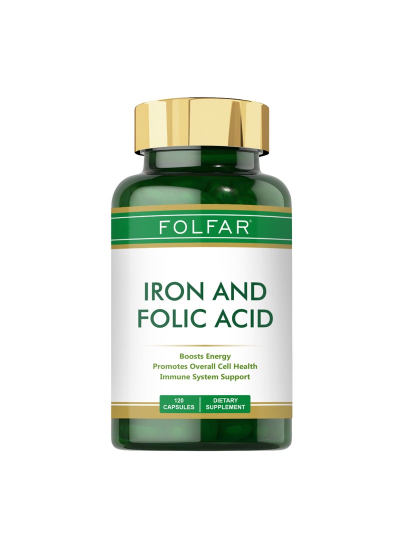 Folfar Iron + Folic Acid, Boosts Energy and Supports Immune System - 120 Capsules  - Image 1