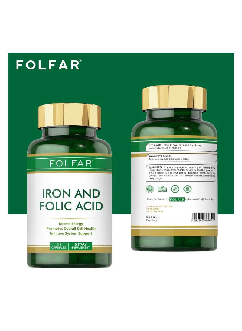 Folfar Iron + Folic Acid, Boosts Energy and Supports Immune System - 120 Capsules  - Image 3