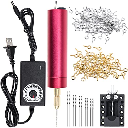 YOLUFER Electric Mini Drill with 10 Pcs Twist Drills Bits (0.81.2mm) and 200 Pieces Eye Screw for Resin, Plastic,Wood Polymer, DIY Jewelry, Key Chain Making, ZYdrill set - Image 1