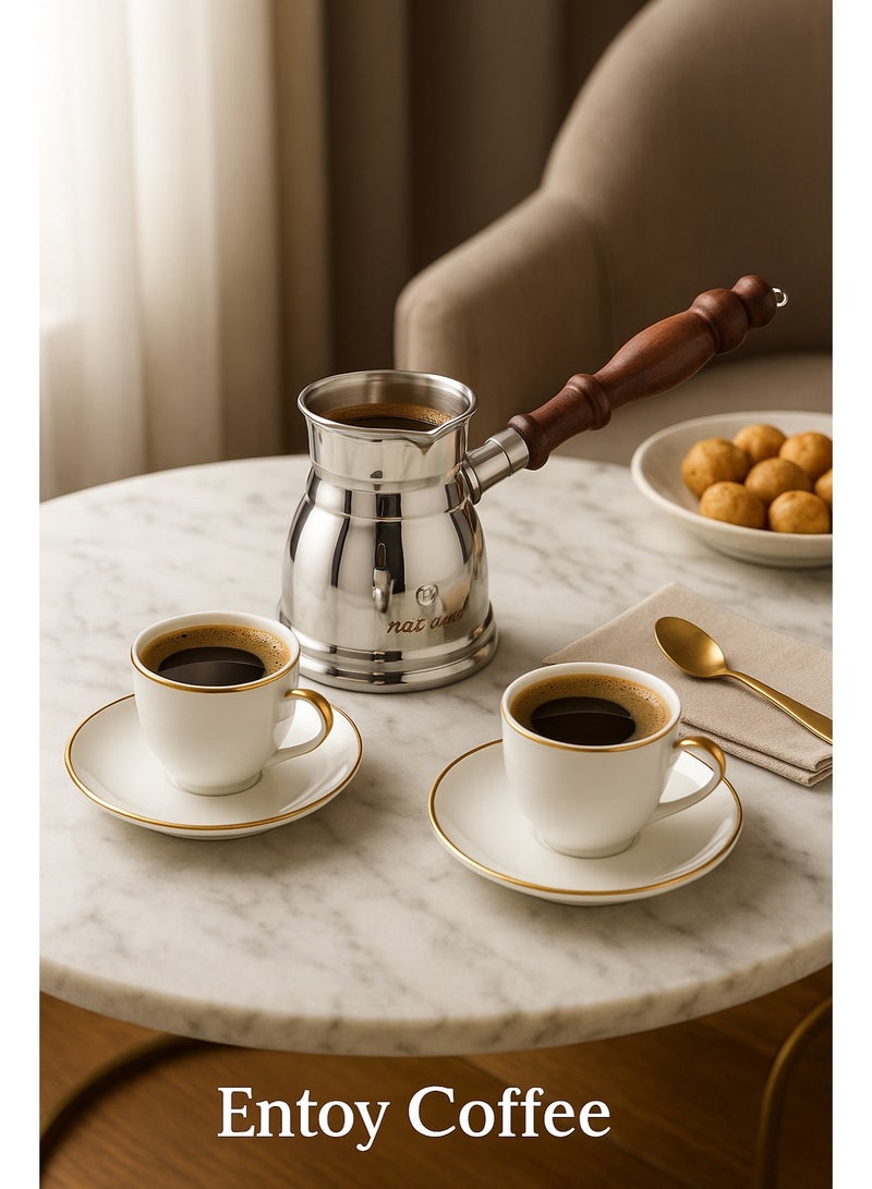 Alsaif ✨ Elegant Stainless Steel Coffee Pot with Wooden Handle - Image 2