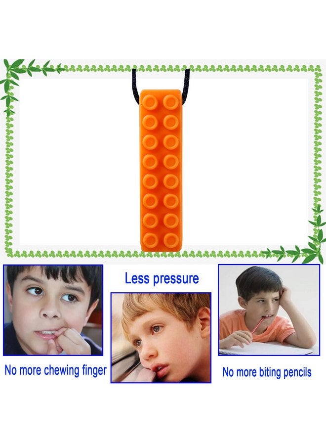 GNAWRISHING GNAWRISHING Sensory Chew Necklace 1-Pieces-Brick Chew Necklaces for Kids with Autism, ADHD, SPD, Chewing, Oral Motor (Orange) - Image 2