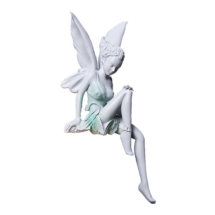 Generic Fairy Angel Wings Resin Craft Ornament Garden Office Decor White Flower Fairy 