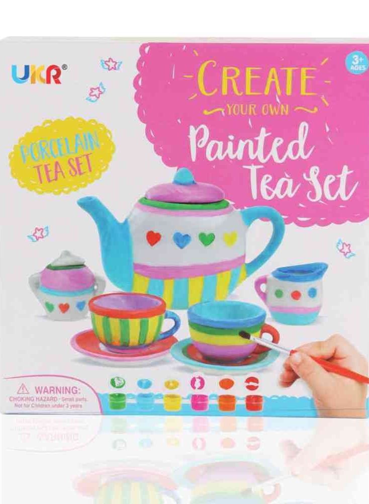 UKR DIY Ceramic Tea Set for Kids – Paint & Color Kitchen Toy Art Set - Image 4