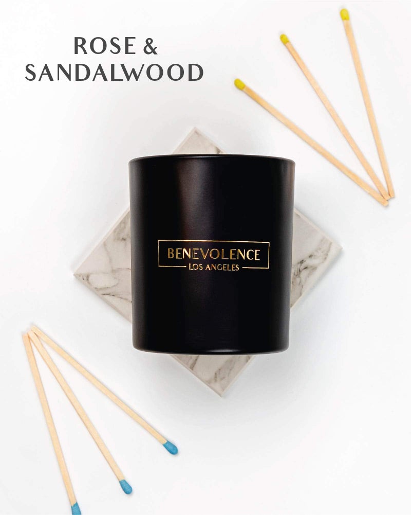 Benevolence LA Rose & Sandalwood Scented Candle | Soy Candles, Black Candle for Home | Gifts for Women and Men | Home Fragrance | Aromatherapy | 8oz, 45 Hour Burn - Image 2