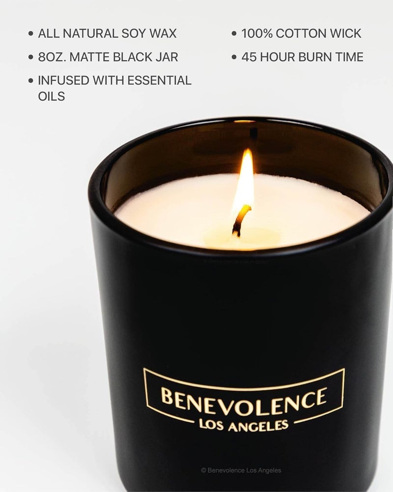Benevolence LA Rose & Sandalwood Scented Candle | Soy Candles, Black Candle for Home | Gifts for Women and Men | Home Fragrance | Aromatherapy | 8oz, 45 Hour Burn - Image 3