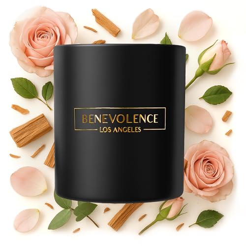 Benevolence LA Rose & Sandalwood Scented Candle | Soy Candles, Black Candle for Home | Gifts for Women and Men | Home Fragrance | Aromatherapy | 8oz, 45 Hour Burn - Image 1