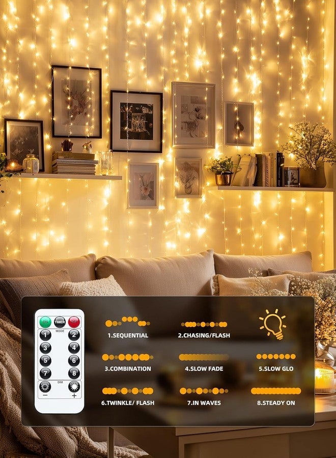 FLYNGO Fairy Curtain String Lights for Decoration, Warm White USB Powered 300 LED Lights with 8 Flashing Modes, Lights for Diwali, Christmas, Wedding, Party, Home (Fairy Curtain Warm White) - Image 2