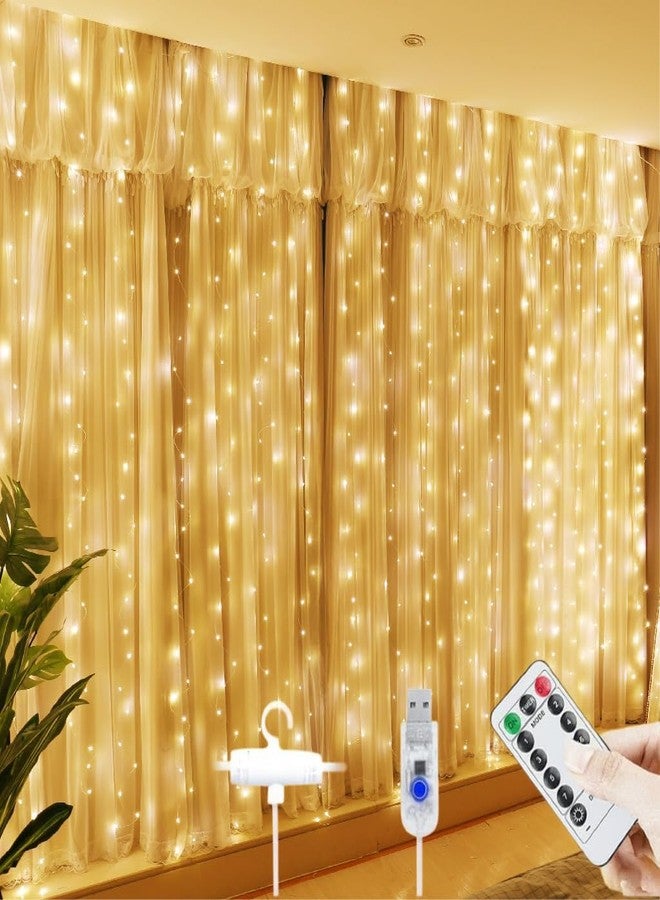 FLYNGO Fairy Curtain String Lights for Decoration, Warm White USB Powered 300 LED Lights with 8 Flashing Modes, Lights for Diwali, Christmas, Wedding, Party, Home (Fairy Curtain Warm White) - Image 1
