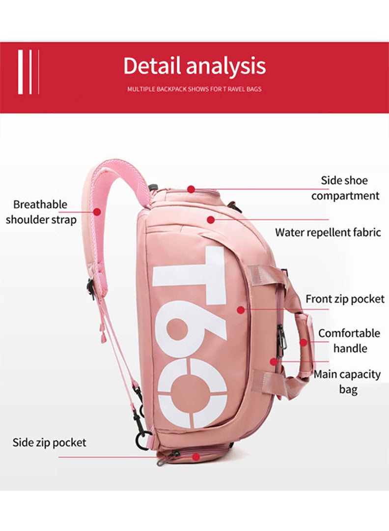 T60 Sports Gym Bag, Travel Duffel bag with Wet Pocket & Shoes Compartment Ultra Lightweight PINK  - Image 4