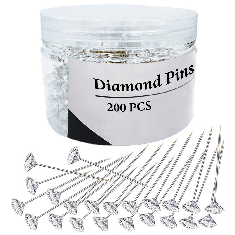 Hovesty 200Pcs Diamond Pins Corsage Boutonniere Pins 2 Inch Flower Floral Sewing Pin Straight Rhinestones Pin for Wedding Hair Accessories Jewelry Decoration DIY Craft Women and Men 