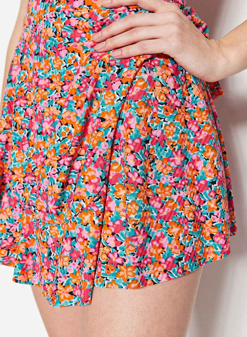 trendyol Multi-Colored Printed Strappy Flounced Mini Knitted Jumpsuit with Shorts TWOSS23TU00044 - Image 5