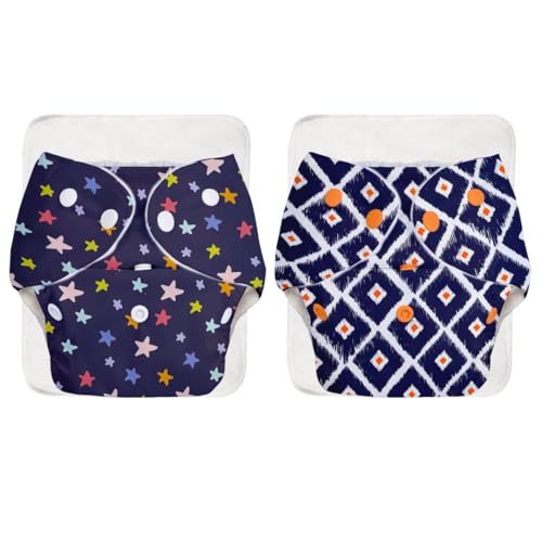 Superbottoms Basic Leakage-proof advanced cloth diapers for babies, High Absorbent 100% cotton 2 reusable diaper and 2 insert pad Combo Pack washable cloth diaper 3M -3Years Adjustable, Reduces Rash - Image 1