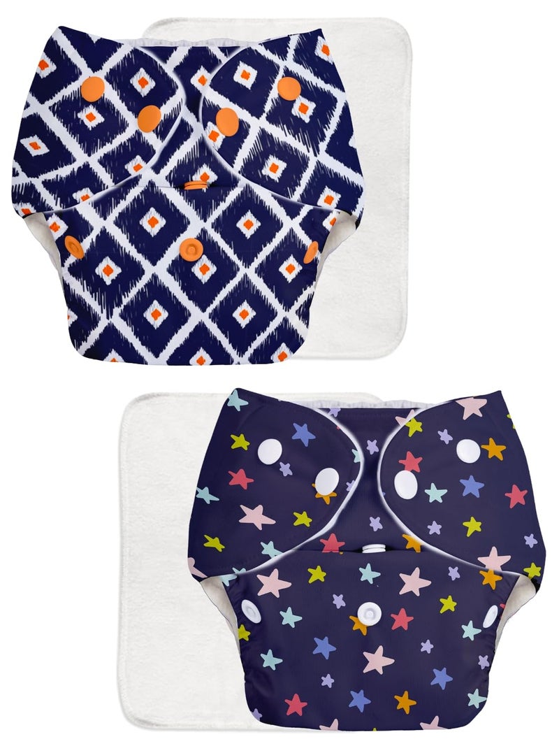 Superbottoms Basic Leakage-proof advanced cloth diapers for babies, High Absorbent 100% cotton 2 reusable diaper and 2 insert pad Combo Pack washable cloth diaper 3M -3Years Adjustable, Reduces Rash - Image 2