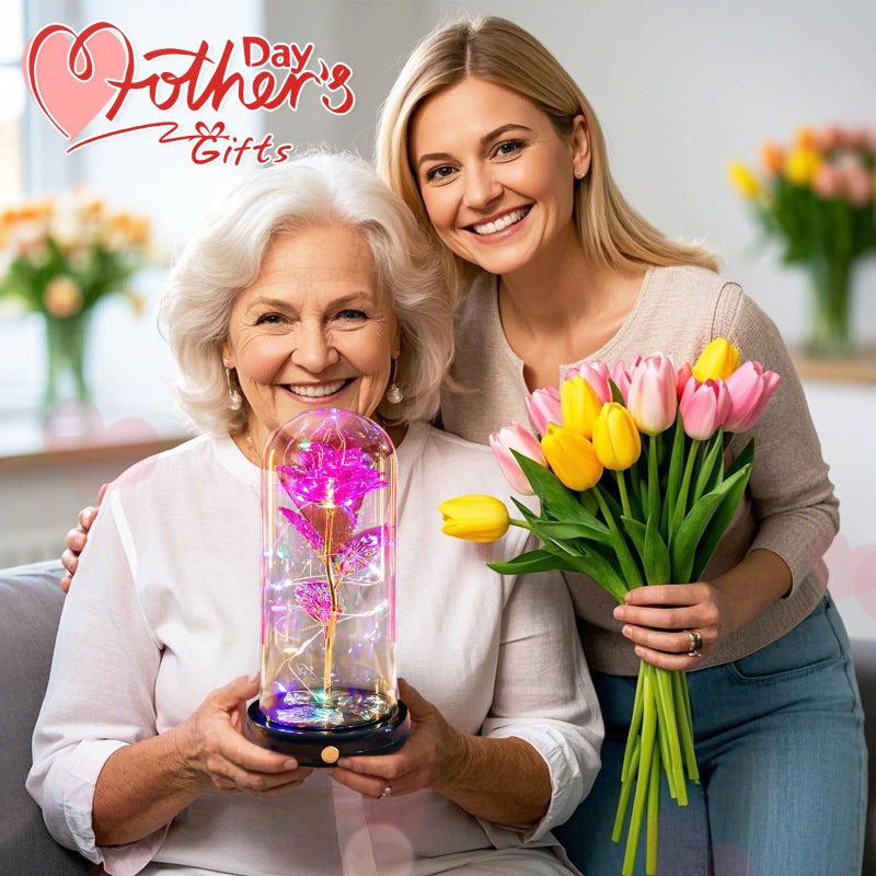 Pusuny Valentines Day Rose Gifts for Her Women Birthday Gift, Rechargeable Galaxy Glass Rose in Glass Dome Forever Crystal Roses flower Anniversary Valentine Gifts for Women Daughter Mom Wife Girlfriend Pink - Image 4