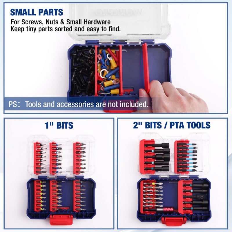WORKPRO Small Parts Organizer 3 Pieces, Portable Stackable Hardware Storage Case with Removable Dividers, Clear Lid Tool Box Organizer for Screws, Bolts, Nails, Craft Supplies and Small Accessories - Image 3