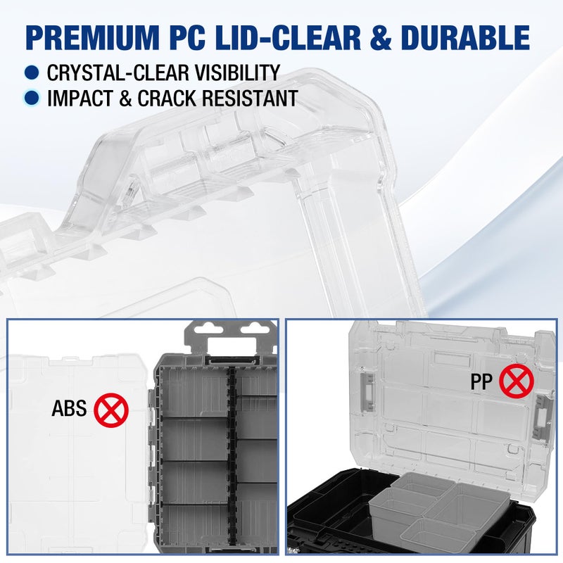 WORKPRO Small Parts Organizer 3 Pieces, Portable Stackable Hardware Storage Case with Removable Dividers, Clear Lid Tool Box Organizer for Screws, Bolts, Nails, Craft Supplies and Small Accessories - Image 4