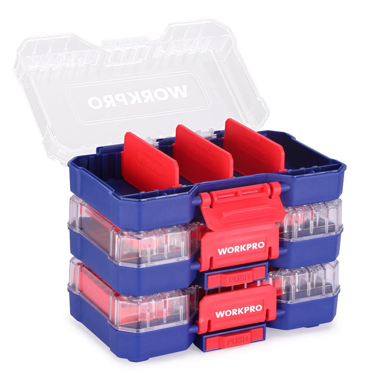 WORKPRO Small Parts Organizer 3 Pieces, Portable Stackable Hardware Storage Case with Removable Dividers, Clear Lid Tool Box Organizer for Screws, Bolts, Nails, Craft Supplies and Small Accessories - Image 1