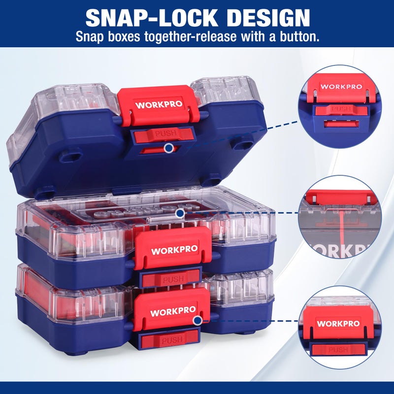 WORKPRO Small Parts Organizer 3 Pieces, Portable Stackable Hardware Storage Case with Removable Dividers, Clear Lid Tool Box Organizer for Screws, Bolts, Nails, Craft Supplies and Small Accessories - Image 5