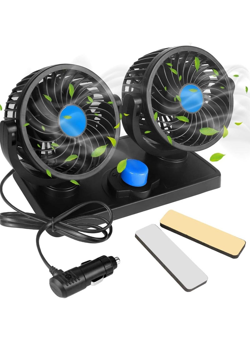 MUNTAQI Car fan with summer air cooler for car 12V 360 degree rotatable fan 2 speed double head, black - Image 1