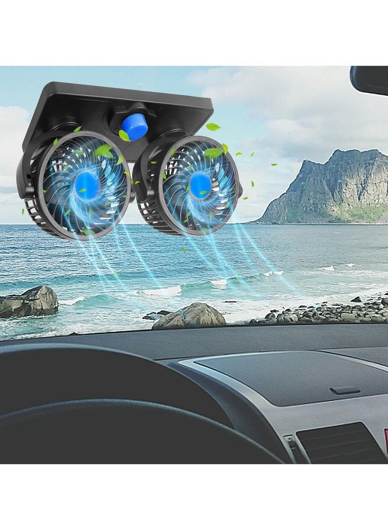 MUNTAQI Car fan with summer air cooler for car 12V 360 degree rotatable fan 2 speed double head, black - Image 3