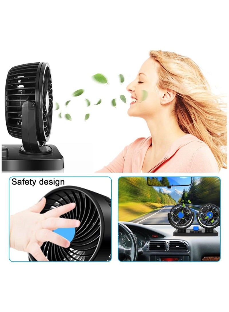 MUNTAQI Car fan with summer air cooler for car 12V 360 degree rotatable fan 2 speed double head, black - Image 4