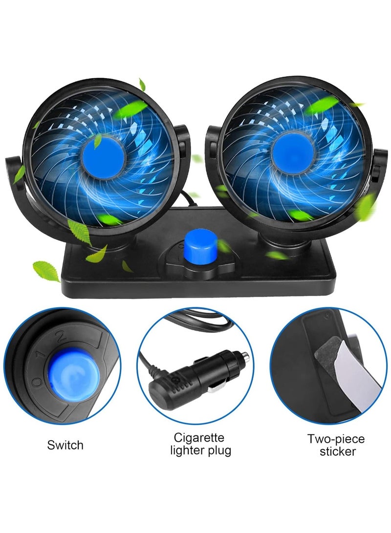 MUNTAQI Car fan with summer air cooler for car 12V 360 degree rotatable fan 2 speed double head, black - Image 2