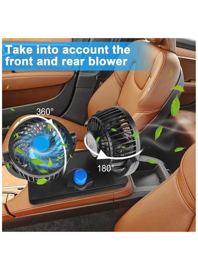 MUNTAQI Car fan with summer air cooler for car 12V 360 degree rotatable fan 2 speed double head, black - Image 5
