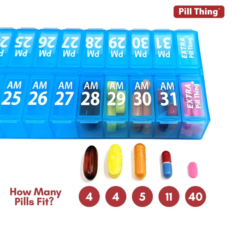 pill thing Twice-a-Day Monthly Pill Box Planner Set - AM & PM Medication Organizer for 31 Days! Set Contains 2 Organizers for One Month. (Blue - 31 Day AM/PM -1 Pack) - Image 3