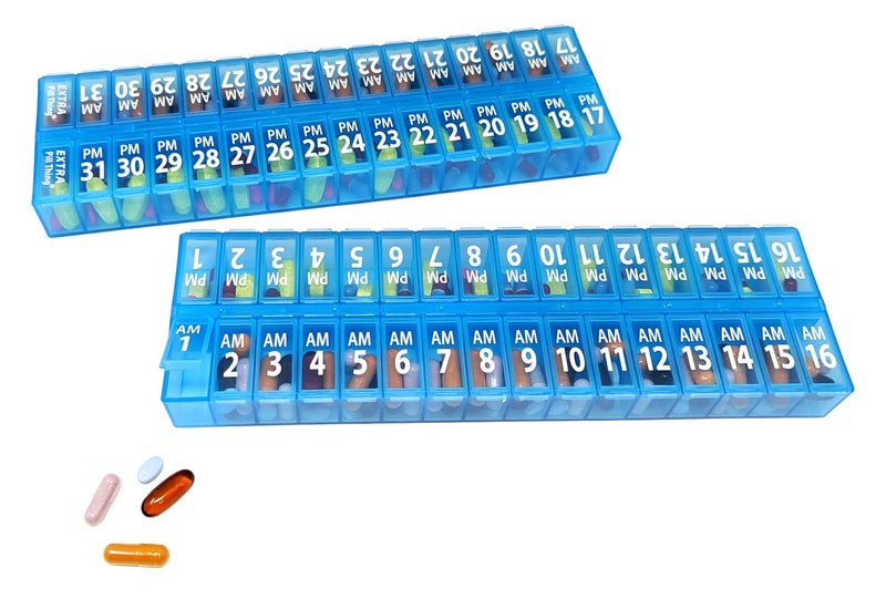 pill thing Twice-a-Day Monthly Pill Box Planner Set - AM & PM Medication Organizer for 31 Days! Set Contains 2 Organizers for One Month. (Blue - 31 Day AM/PM -1 Pack) - Image 1