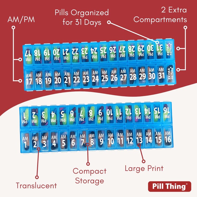 pill thing Twice-a-Day Monthly Pill Box Planner Set - AM & PM Medication Organizer for 31 Days! Set Contains 2 Organizers for One Month. (Blue - 31 Day AM/PM -1 Pack) - Image 5