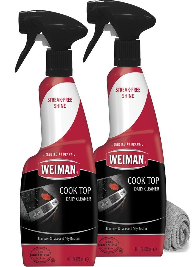 Weiman Glass Cooktop Cleaner & Polish For Daily Use on Ceramic, Induction Stove Top, Removes Grease & Oily Residue, Streak Free Shine, 12 oz, 2 Pack, Micro Fiber Buffing Towel - Image 1