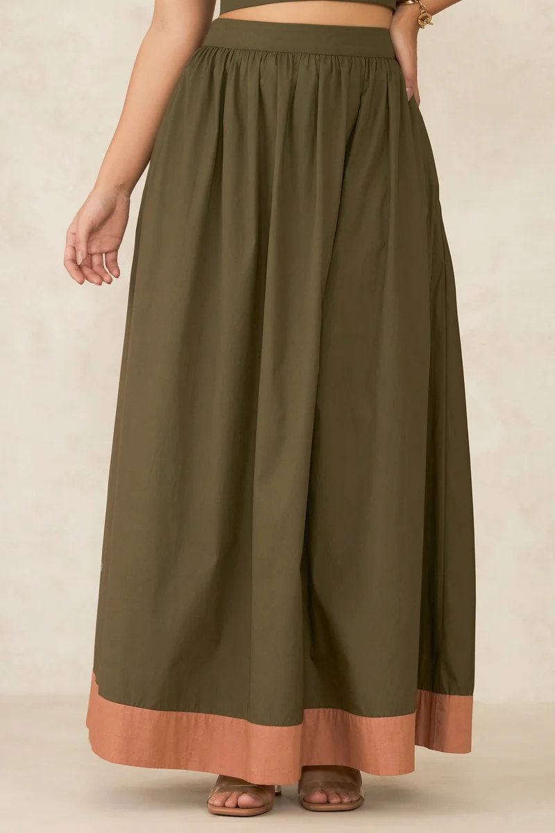 فيرجيو Cotton Flared Daywear Skirts With Colour Blocked Hem for Women