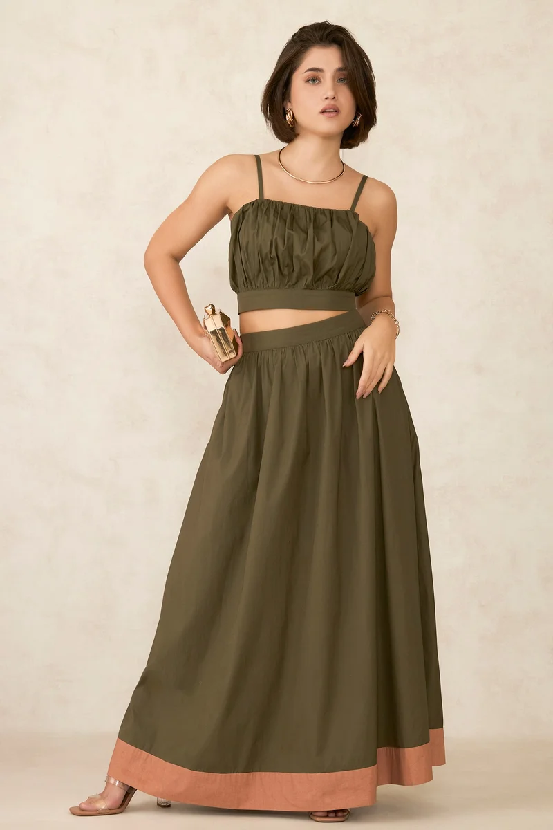 فيرجيو Cotton Flared Daywear Skirts With Colour Blocked Hem for Women