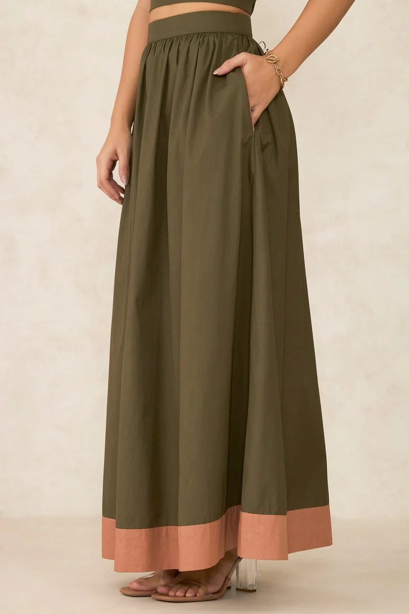 فيرجيو Cotton Flared Daywear Skirts With Colour Blocked Hem for Women