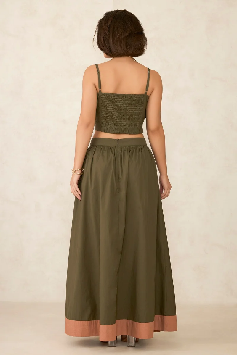 فيرجيو Cotton Flared Daywear Skirts With Colour Blocked Hem for Women