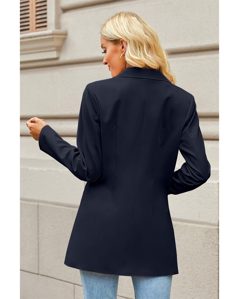 luvamia Blazers for Women Business Casual Long Blazer Jackets Dressy Work Professional Office Outfits Lapel Pockets Suit Jackets for Women Extra Long Blazer Navy Blue Size Medium Size 8 Size 10 - Image 4