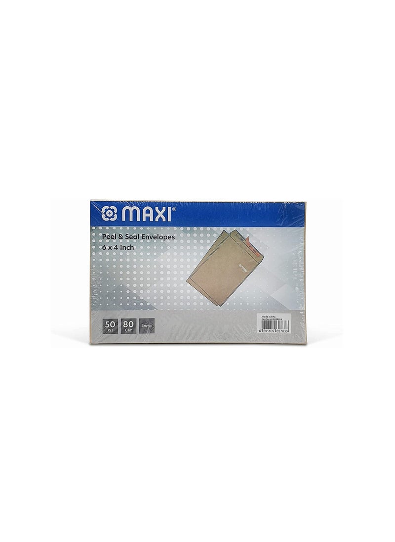 Maxi Maxi Brown Envelopes 80Gsm 6" X 4" inches Peel And Seal 50Pcs Pack  - Image 2