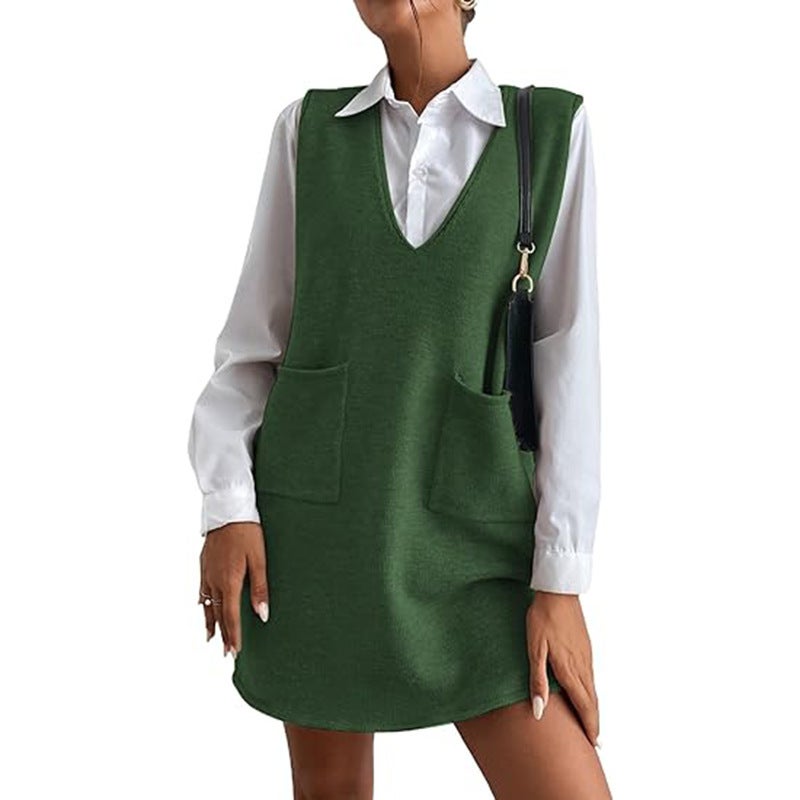 Vest skirt wool mid-length double-sided vest skirt autumn and winter new Korean solid color sleeveless all-match dress Green
