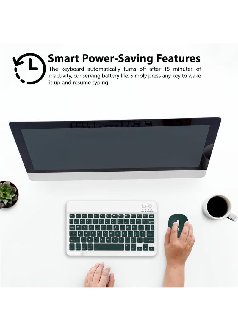 ACLIX Set of Rechargeable Bluetooth Keyboard and Mouse - Compact and Slim - Portable Wireless Mouse/Keyboard Set - Android/iOS/Windows - Smart Phone/Tablet/PC - iPhone iPad Pro Air Mini, iPad OS/iOS (White) - Image 3