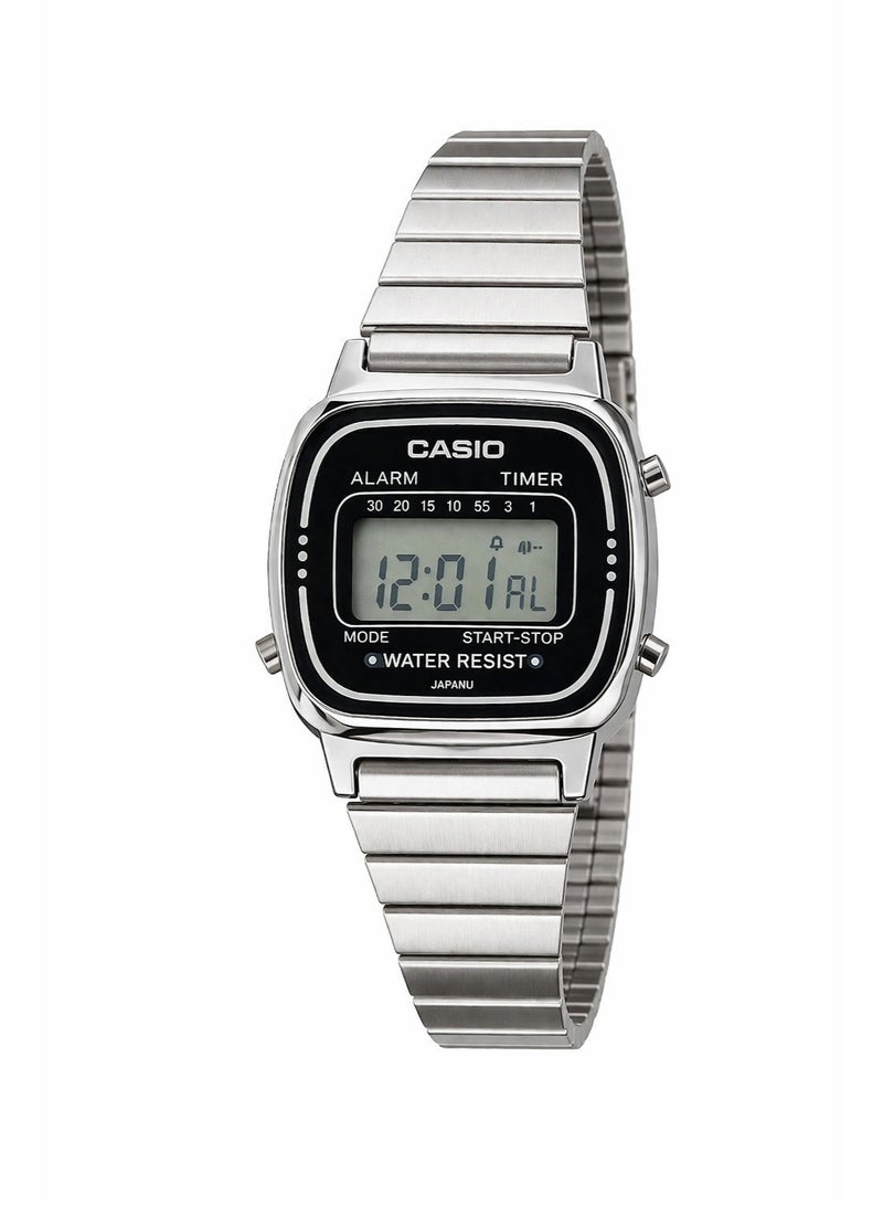 Casio Silver Digital Watch for Women | Classic Retro Stainless Steel Waterproof Alarm Timer Watch - Image 1