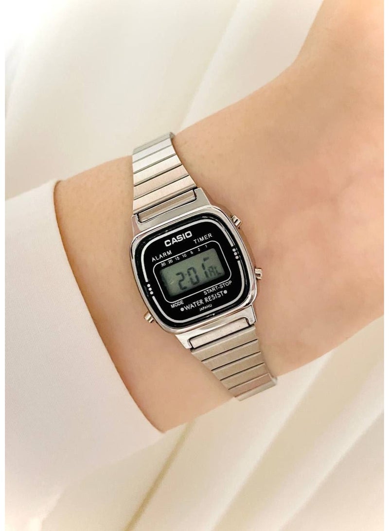 Casio Silver Digital Watch for Women | Classic Retro Stainless Steel Waterproof Alarm Timer Watch - Image 2